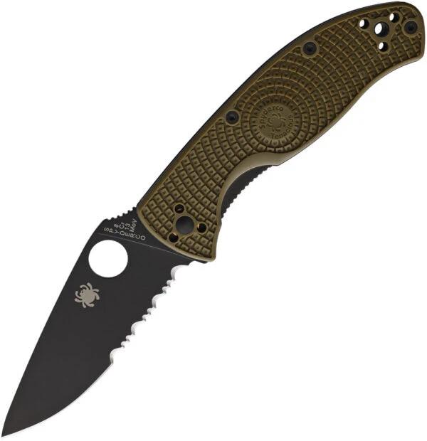 Spyderco Tenacious LWT Folding Knife For Everyday Carry With Partially Serrated 8Cr13MoV Blade OD Green FRN Handle by Spyderco