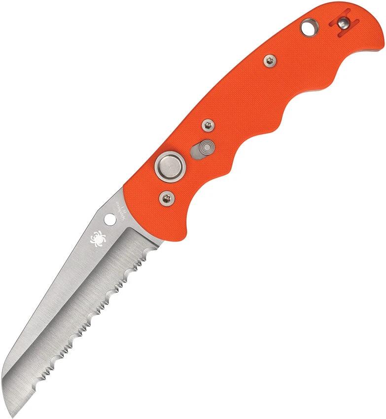 Spyderco Auto Knife Button Lock Automatic Opening With Safety For EDC Enthusiasts Orange G10 Handle by Spyderco