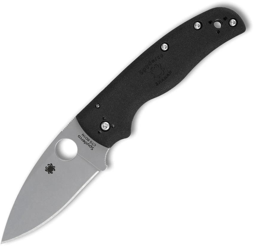 Spyderco Shaman Compression Lock Folding Knife CTS BD1 Satin Blade 3.5 Inch Black FRN For EDC by Spyderco