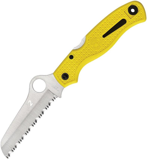 Spyderco Atlantic Salt Lockback Knife For Outdoor Fans Yellow FRN Handle Serrated H2 Steel Three Point Five Inch Blade by Spyderco