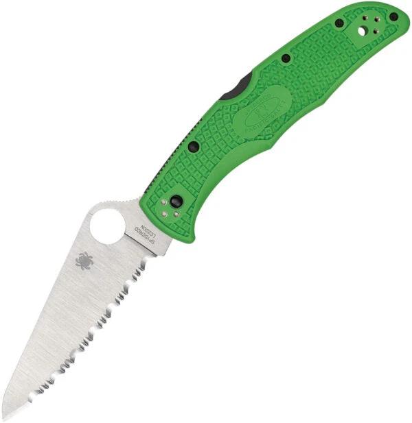 Spyderco Pacific Salt 2 Lockback Knife Serrated LC 200N Blade Green FRN Handle Pocket Clip for Outdoor Enthusiasts by Spyderco