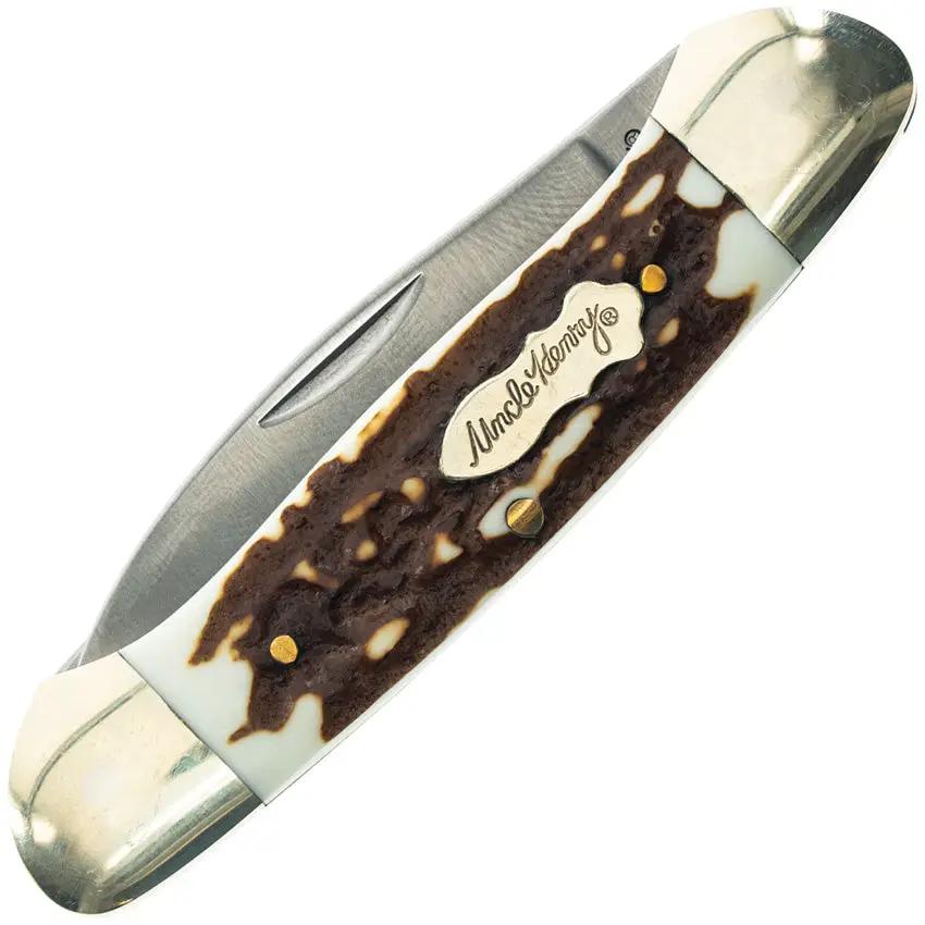Schrade Uncle Henry Large Canoe Staglon Knife - Satin Finish 7Cr17MoV Blades For Collectors by Schrade