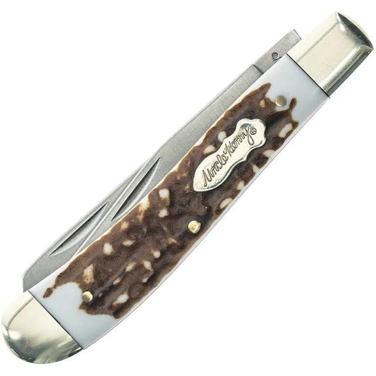 Schrade Pro Trapper Staglon Knife - Dual Satin Blades With 7Cr17MoV Stainless For Collectors And Outdoorsmen by Schrade