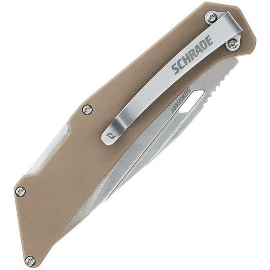 Schrade Slingshot Lockback Folding Knife 4 Inch Satin AUS 10A Blade With Tan G10 Handle For Everyday Carry by Schrade