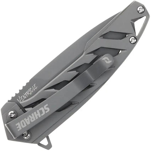 Schrade Ventricle Framelock Gray TiNi AUS-10A 3 Inch Blade EDC Knife - Slim Pocket Friendly Everyday Carry by Schrade