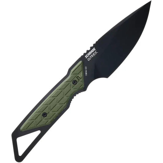 Schrade Outback Fixed Blade Knife - 9 Inch AUS 8 Steel With Green Rubber Handle And Extended Tang For Rugged Outdoorsmen by Schrade