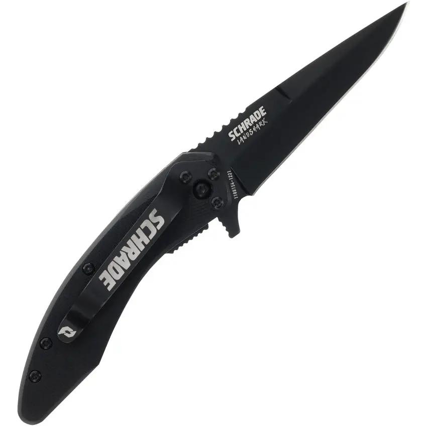 Schrade Landshark Linerlock - Assisted Opening Knife For EDC With 3In AUS10A Blade Black G10 Handle Pocket Clip by Schrade