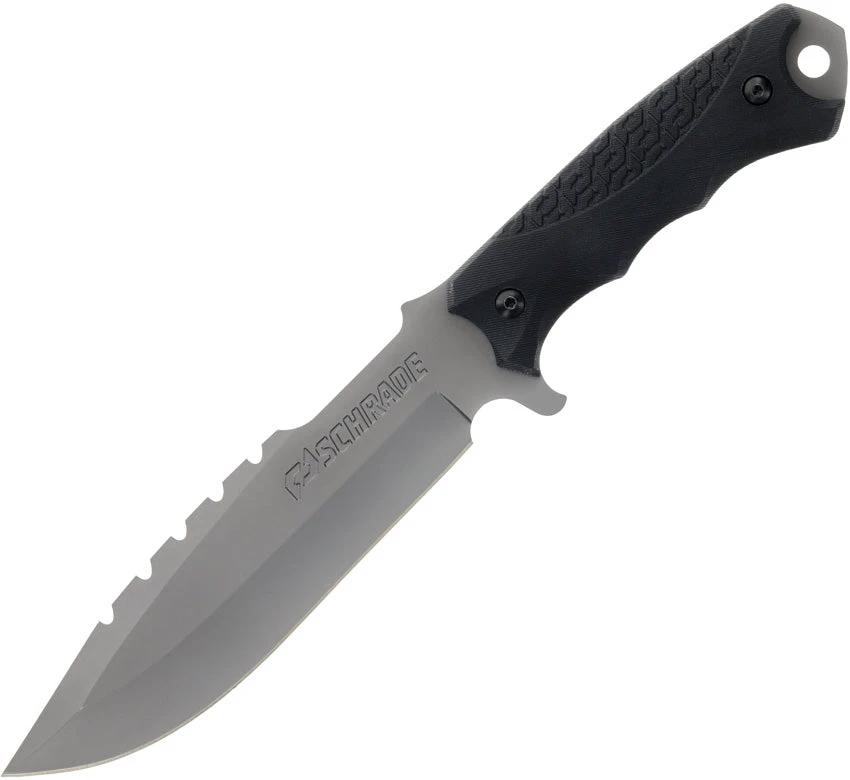 Schrade Extreme Survival Fixed Blade Knife 11.5in TiNi Sawback AUS10A G10 Handle Belt Sheath with Sharpener Outdoors
