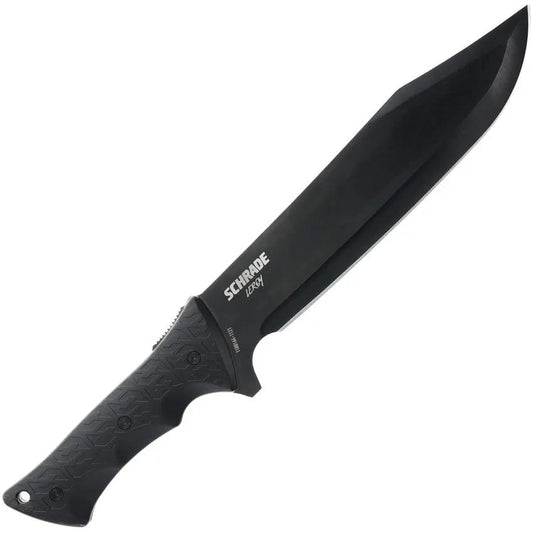 Schrade Leroy Fixed Blade Knife - 10 Inch AUS 8 Black Oxide Clip Point Full Tang Rugged Survival Knife by Schrade