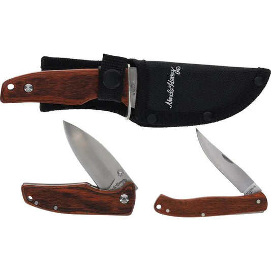 Schrade Uncle Henry Knife Set Fixed And Folding Blades EDC - Versatile Outdoor Trio With Wood Handles by Schrade