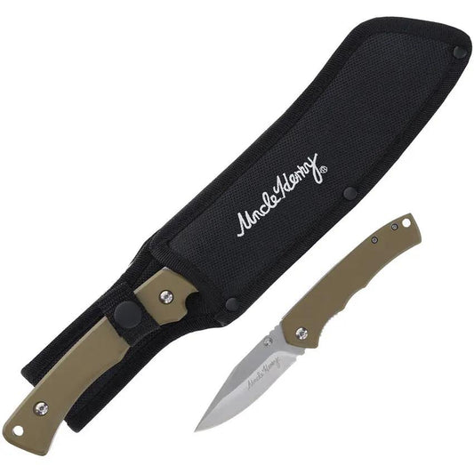 Schrade Uncle Henry Knife Gift Set - Rugged Two Knife Outdoor Kit With Satin Stainless Blades And Tan ABS Handles by Schrade