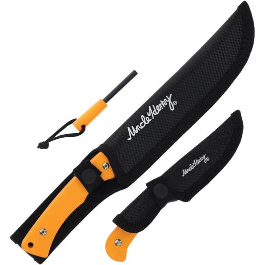 Schrade Uncle Henry Fixed Blade Set Bowie Skinner Knives - Satin Finish Blades With Ferro Rod For Outdoor Enthusiasts by Schrade