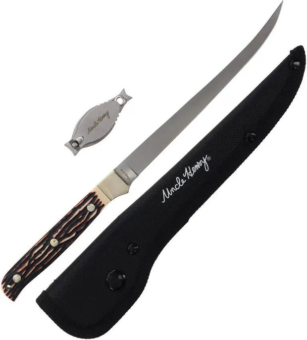 Schrade Uncle Henry Fillet Knife And Line Clipper Combo 12 Inch Satin Blade - All In One Angler Tool by Schrade