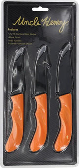 Schrade Uncle Henry 3 Piece Fixed Blade Knife Set For Hunters With Orange Handles - High Visibility Stainless Blades by Schrade