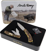 Schrade UH Fixed and Folder Combo Knife Set - Satin Blade Staglon Handle For Outdoorsmen Gift Tin by Schrade