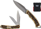 Schrade UH Fixed and Folder Combo Knife Set - Satin Blade Staglon Handle For Outdoorsmen Gift Tin by Schrade