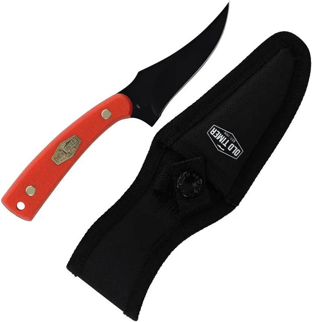 Schrade Old Timer Sharpfinger Orange Fixed Blade Knife - 3.25 Inch Clip Point, High Visibility Handle For Outdoor Tasks by Schrade
