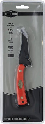 Schrade Old Timer Sharpfinger Orange Fixed Blade Knife - 3.25 Inch Clip Point, High Visibility Handle For Outdoor Tasks by Schrade