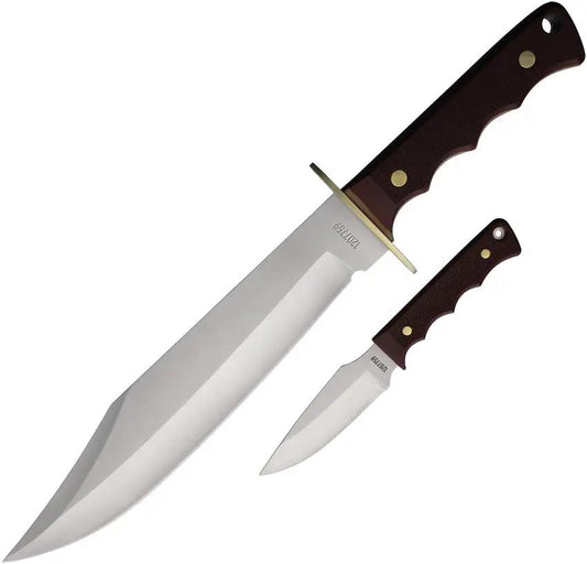 Schrade OT Bowie Fixed Blade Knife Set - Dual Blades For Outdoorsmen With 10 Inch Bowie And 3.5 Inch Drop Point by Schrade
