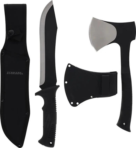 Schrade Machete Axe Combo 1227066 - Versatile Dual Tool for Camping, Hiking and Home Prep by Schrade