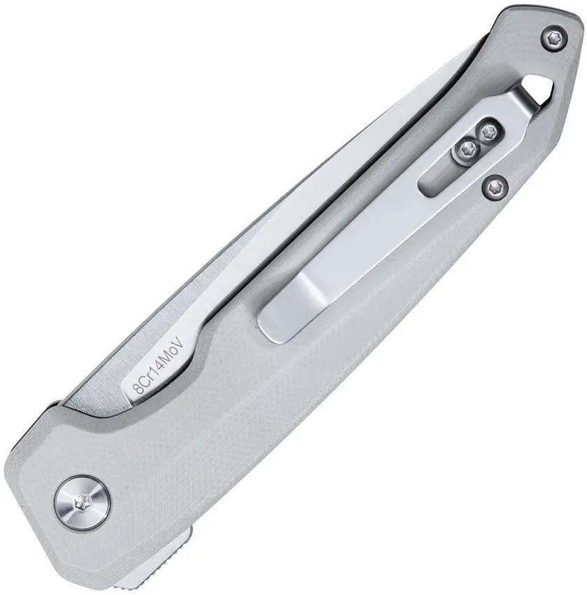 Dots Gear Dude Button Lock Gray A1058-01 - 8Cr14MoV Stainless Drop Point Knife With Gray G10 Handle And Pocket Clip by DOTS Gear