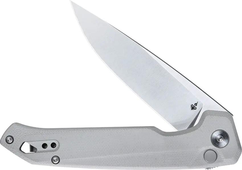 Dots Gear Dude Button Lock Gray A1058-01 - 8Cr14MoV Stainless Drop Point Knife With Gray G10 Handle And Pocket Clip by DOTS Gear