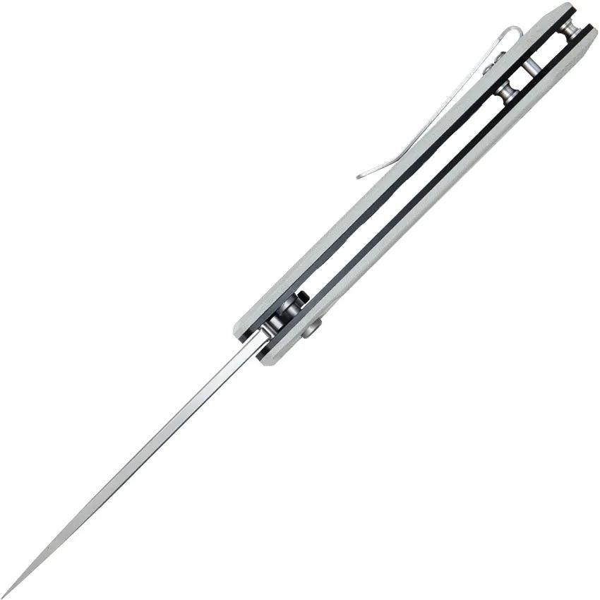Dots Gear Dude Button Lock Gray A1058-01 - 8Cr14MoV Stainless Drop Point Knife With Gray G10 Handle And Pocket Clip by DOTS Gear