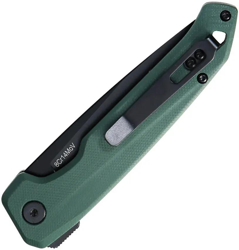 DOTS Gear Dude Button Lock Green A1058-02 - 3.34 Inch Black PVD Blade, 8Cr14MoV, G10 Handle, Zippered Case by DOTS Gear