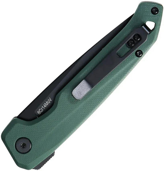 DOTS Gear Dude Button Lock Green A1058-02 - 3.34 Inch Black PVD Blade, 8Cr14MoV, G10 Handle, Zippered Case by DOTS Gear