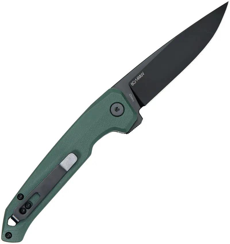 DOTS Gear Dude Button Lock Green A1058-02 - 3.34 Inch Black PVD Blade, 8Cr14MoV, G10 Handle, Zippered Case by DOTS Gear