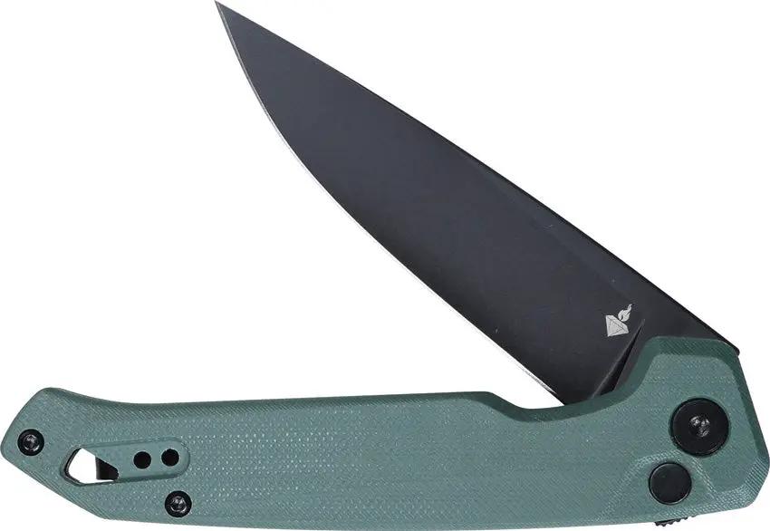 DOTS Gear Dude Button Lock Green A1058-02 - 3.34 Inch Black PVD Blade, 8Cr14MoV, G10 Handle, Zippered Case by DOTS Gear