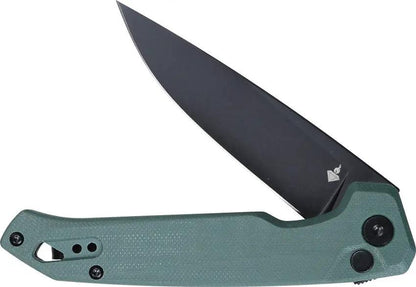 DOTS Gear Dude Button Lock Green A1058-02 - 3.34 Inch Black PVD Blade, 8Cr14MoV, G10 Handle, Zippered Case by DOTS Gear