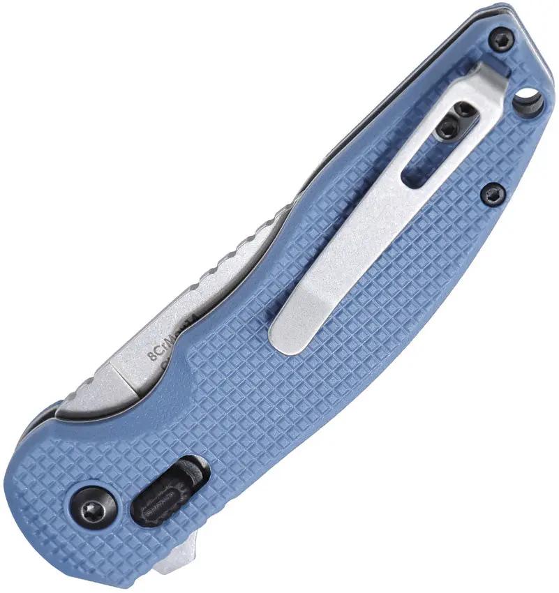 DOTS Gear Stevia Crossbar Lock Knife - Blue Gray FRN Handle, 8Cr14MoV Drop Point Blade, Extended Tang by DOTS Gear