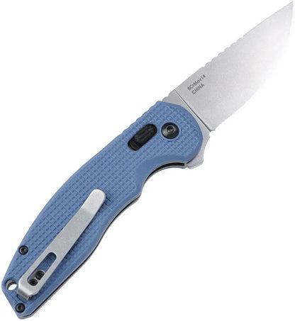 DOTS Gear Stevia Crossbar Lock Knife - Blue Gray FRN Handle, 8Cr14MoV Drop Point Blade, Extended Tang by DOTS Gear
