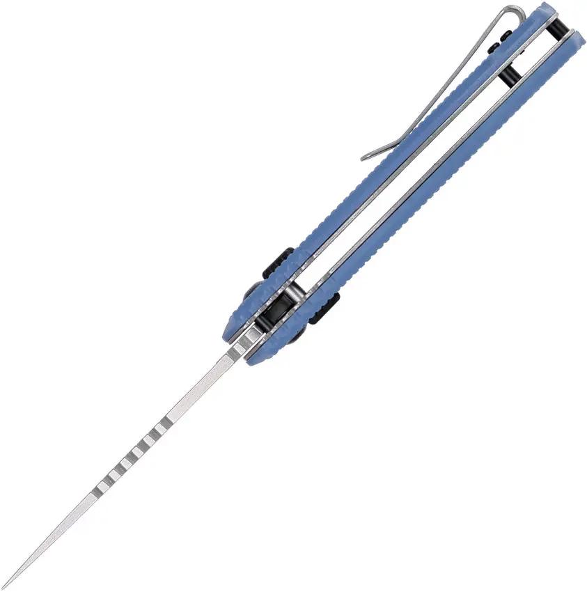 DOTS Gear Stevia Crossbar Lock Knife - Blue Gray FRN Handle, 8Cr14MoV Drop Point Blade, Extended Tang by DOTS Gear