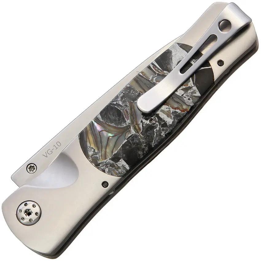 Santa Fe Stoneworks Tesoro Button Lock Obsidian JS01 Obsidian Abalone Bronze Handle Satin VG10 Blade by Santa Fe Stoneworks