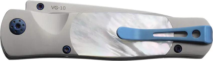 Santa Fe Stoneworks Button Lock Mother Of Pearl MOP01 - Stainless VG-10 Blade With Pearl Inlay by Santa Fe Stoneworks