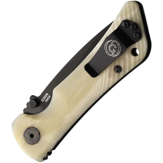 Southern Grind Spider Monkey Linerlock Bone - 3.25in S35VN Drop Point Blade Grooved Bone Handle by Southern Grind