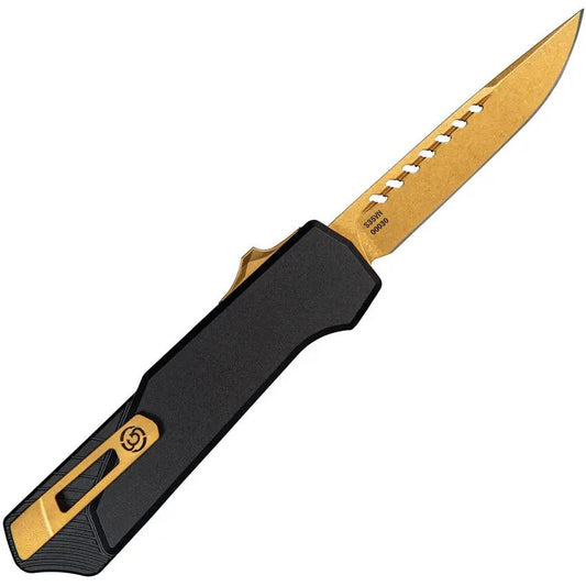 Southern Grind Auto Arachnid OTF - Bronze PVD Coated S35VN Drop Point Blade With Dual Action Opening by Southern Grind