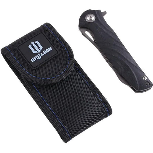 Shieldon Bazoucan Linerlock 9050G - Gray Titanium D2 Sheepsfoot Blade Black G10 Handle 4.5 Inch Closed by Shieldon