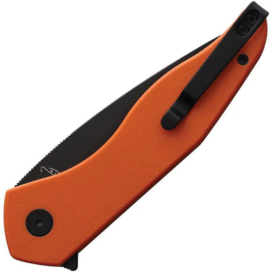 Shieldon Viper Linerlock Orange EG01A - 3.5in Black DLC 154CM Clip Point Knife With Orange G10 Handle Pocket Clip by Shieldon