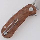 Shieldon Hoplon Linerlock - Satin 154CM Tanto Blade, Brown Canvas Micarta Handle, Extended Tang, Pocket Clip by Shieldon