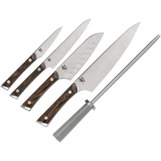 Shun Kanso Block Set SWTS0600 - AUS-10A Blades With Wenge Handle Including Honing Steel And Storage Block by Shun