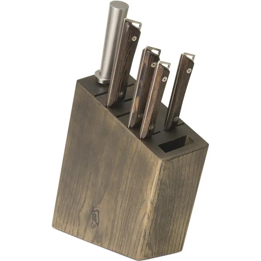 Shun Kanso Block Set SWTS0600 - AUS-10A Blades With Wenge Handle Including Honing Steel And Storage Block by Shun