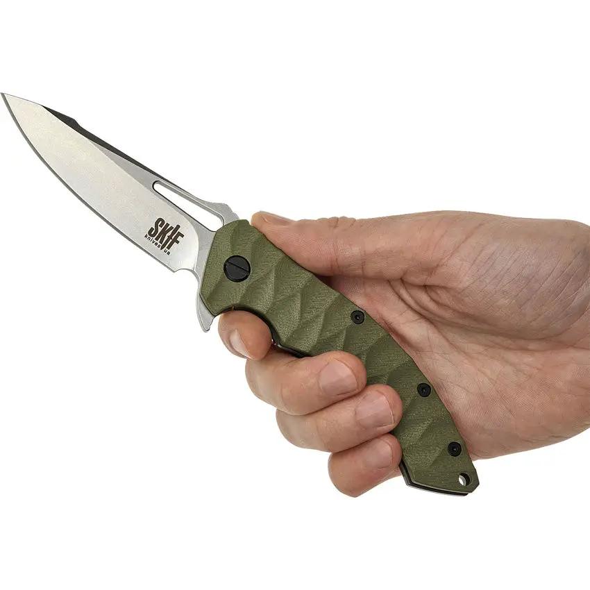 SKIF Knives Shark Framelock SW Olive 421SEG - Stonewash 9Cr18MoV Blade With Olive G10 Handle by SKIF Knives