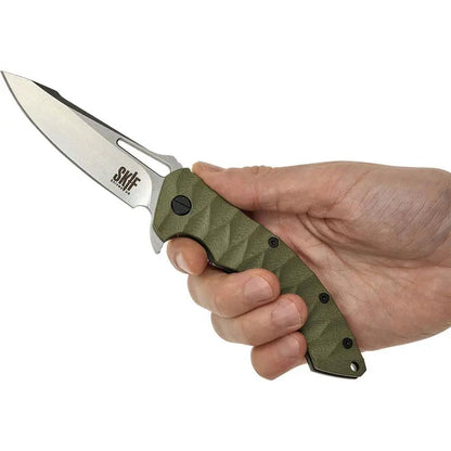 SKIF Knives Shark Framelock SW Olive 421SEG - Stonewash 9Cr18MoV Blade With Olive G10 Handle by SKIF Knives