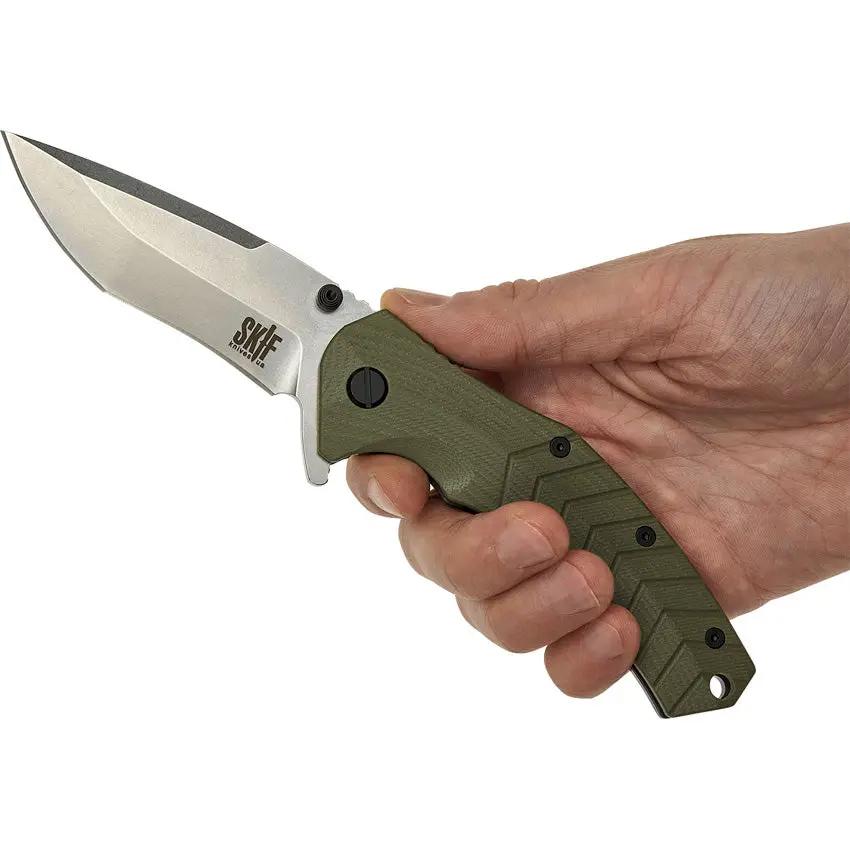 SKIF Knives Griffin Framelock SW Olive 422SEG - Stonewashed 9Cr18MoV Blade with Olive G10 Handle by SKIF Knives