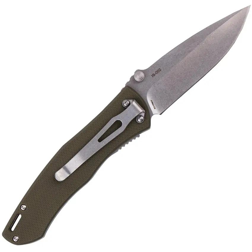 SKIF Knives Swing Linerlock SW Olive IS-002OG - 3.5 Inch Stonewashed 8Cr13MoV Blade, Olive G10 Handle by SKIF Knives