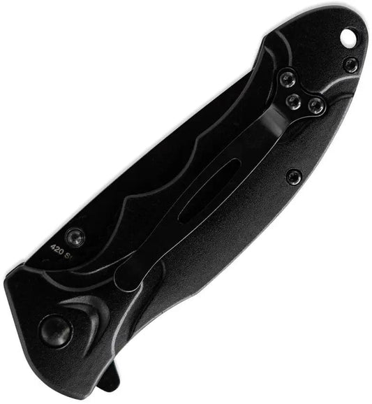 Skallywag Tactical Orca Linerlock Knife - Black Handle, Faux Carbon Fiber Inlay, Partially Serrated 420 Stainless by Skallywag Tactical