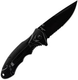 Skallywag Tactical Orca Linerlock Knife - Black Handle, Faux Carbon Fiber Inlay, Partially Serrated 420 Stainless by Skallywag Tactical
